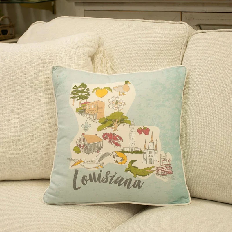 Pelican State Pillow Misty Blue/Multi 16x16