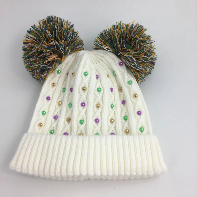 Pom Pom Mardi Gras Pearl beanie hat ~ Kids
