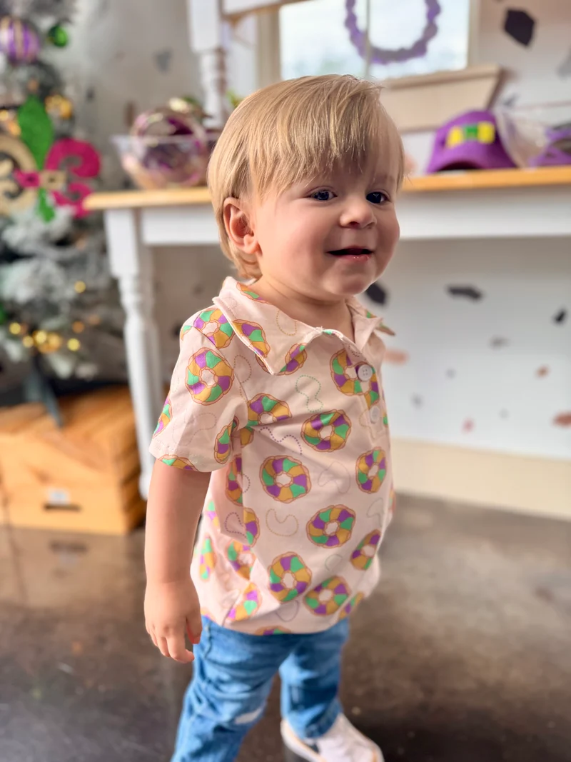 Baby Boys King Cakes Printed Mardi Gras Polo