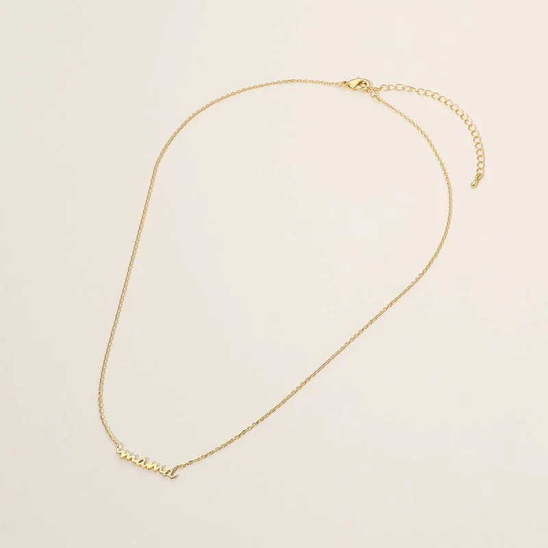 18K Gold Dipped Script MAMA Plate Pendant Necklace
