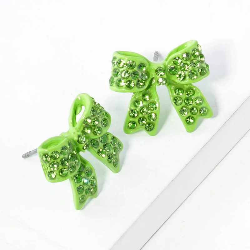 Crystal Rhinestone Pave Bow Stud Earrings