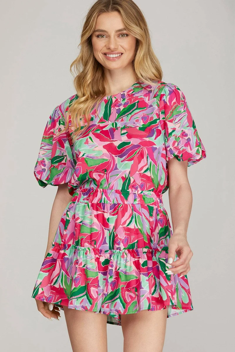 WOVEN FLORAL PRINT SHORTS