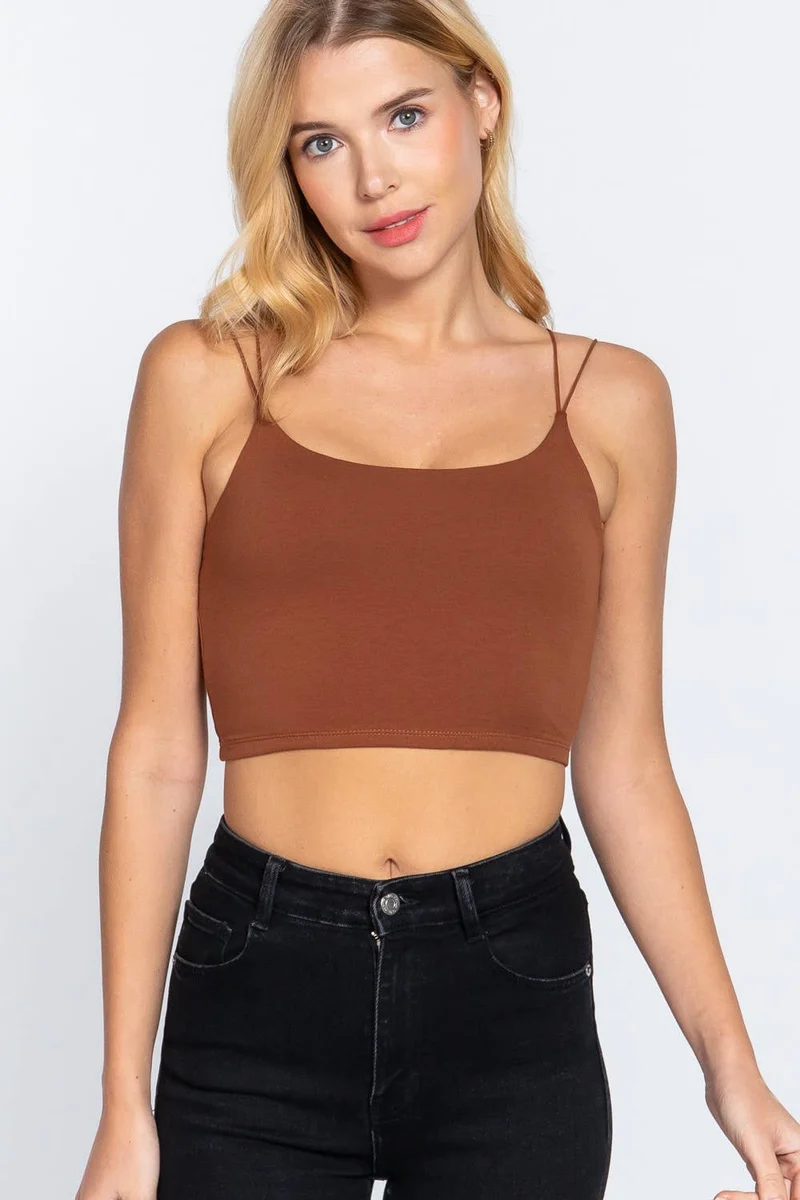 Elastic Strap Two Ply Knit Cami Crop Top