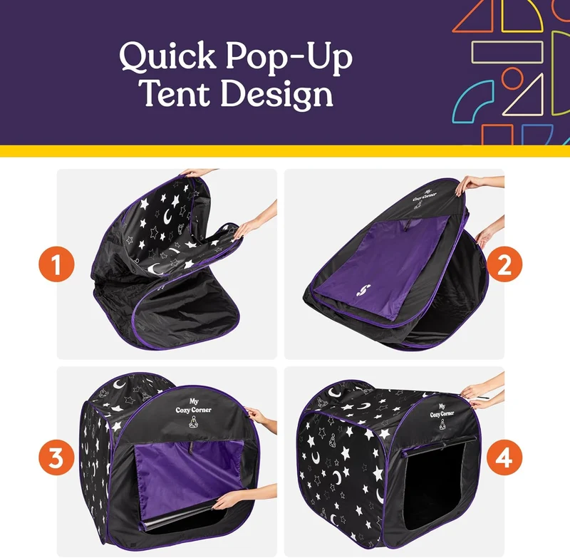 Blackout Sensory Tent for Kids, Pop Up Calming Play Room with Fiber Optic Lamp and Glow-in-The-Dark Fuzzy Blanket
