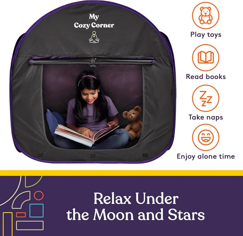 Blackout Sensory Tent for Kids, Pop Up Calming Play Room with Fiber Optic Lamp and Glow-in-The-Dark Fuzzy Blanket