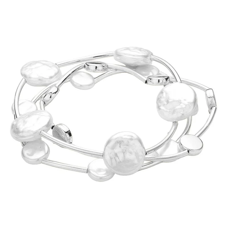 3PCS - Natural Pearl Disc Pointed Stretch Multi Bracelets