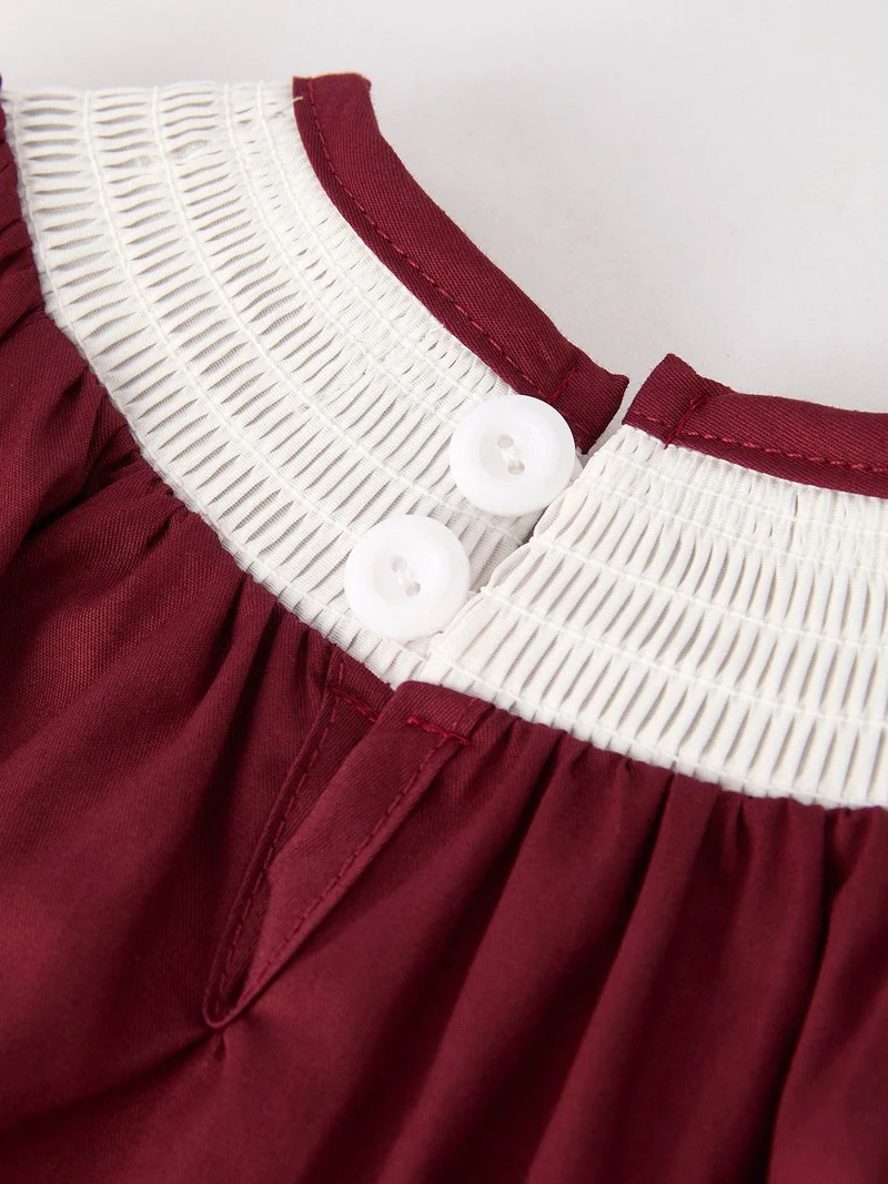 Dark Red Smocked Bishop Girls Bubble