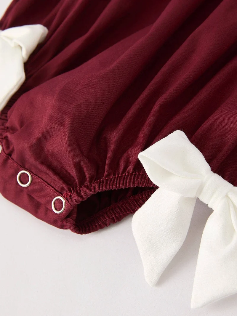 Dark Red Smocked Bishop Girls Bubble