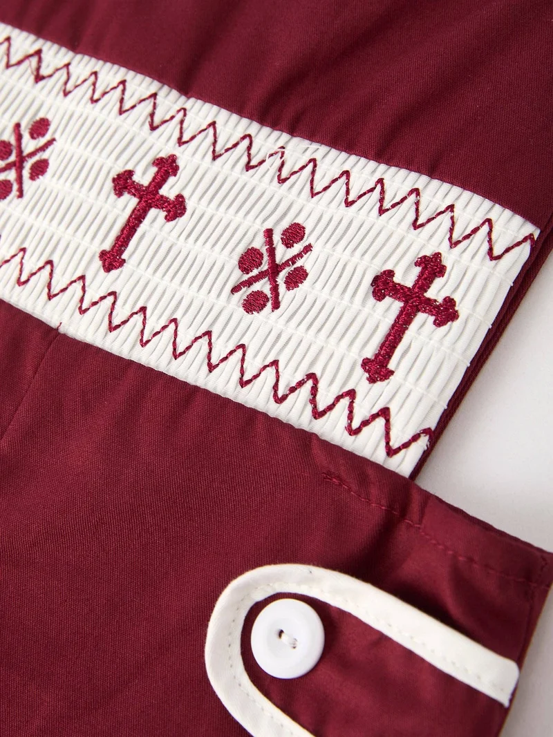 Dark Red Smocked Bishop Boys' Romper