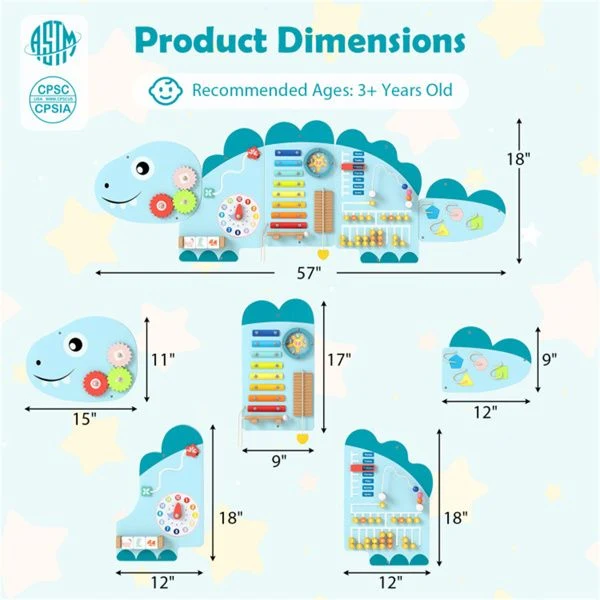 11-in-1 Dinosaur Wall Busy Board Panels