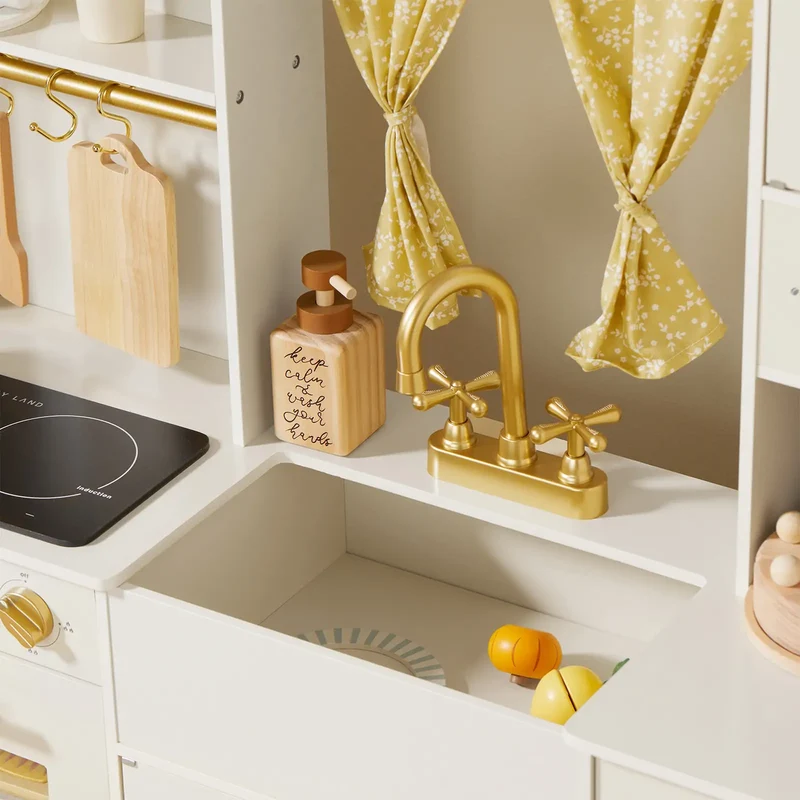 Tiny Land® Iconic Wooden Play Kitchen – Cream Pretend Cooking Set for Kids