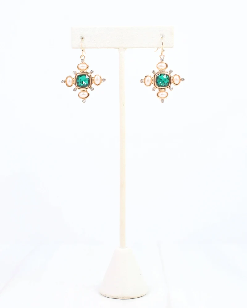 Conifer Crystal and Pearl Earring Green