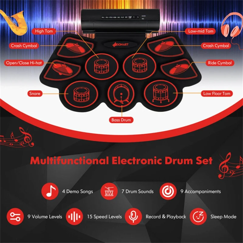 9-Pad Electric Drum Set for Beginners