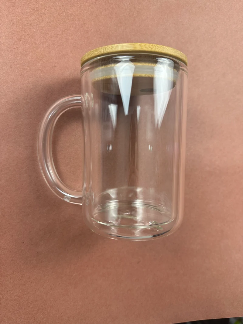 15 oz GLASS coffee mug snow globe tumbler