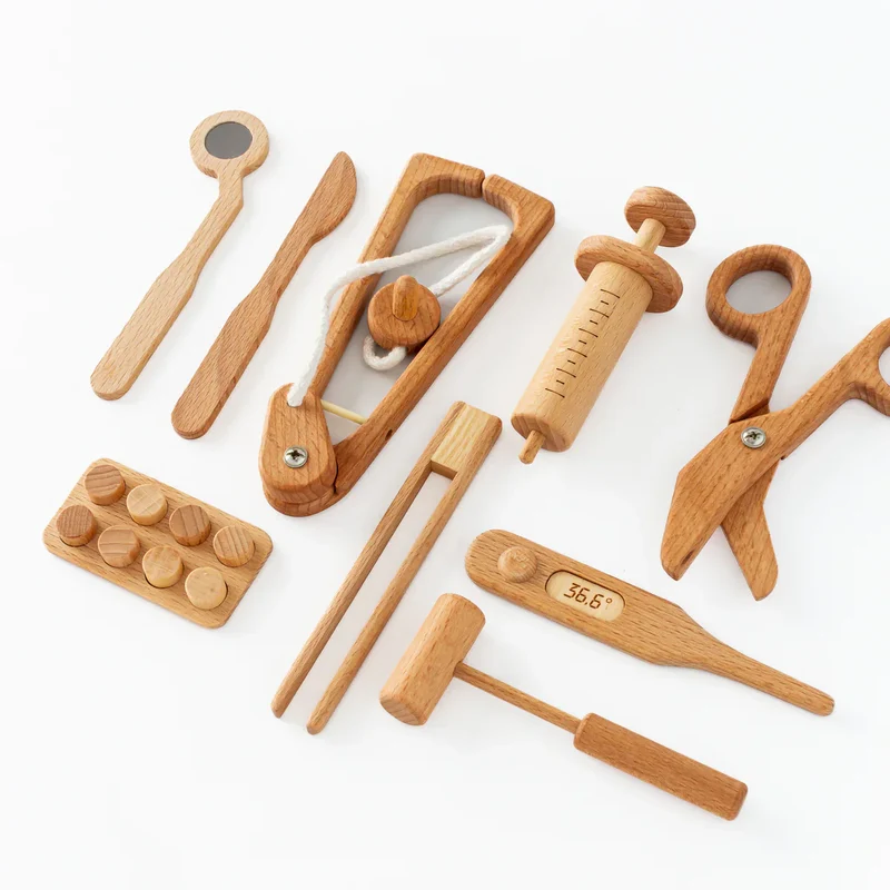 Wooden Doctor Pretend Play Set – Montessori Medical Tools for Kids
