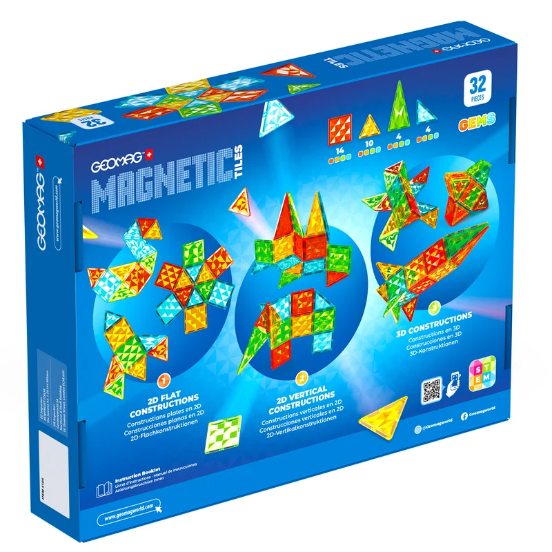 Gems Magnetic Tiles Construction Set, 32 Pieces