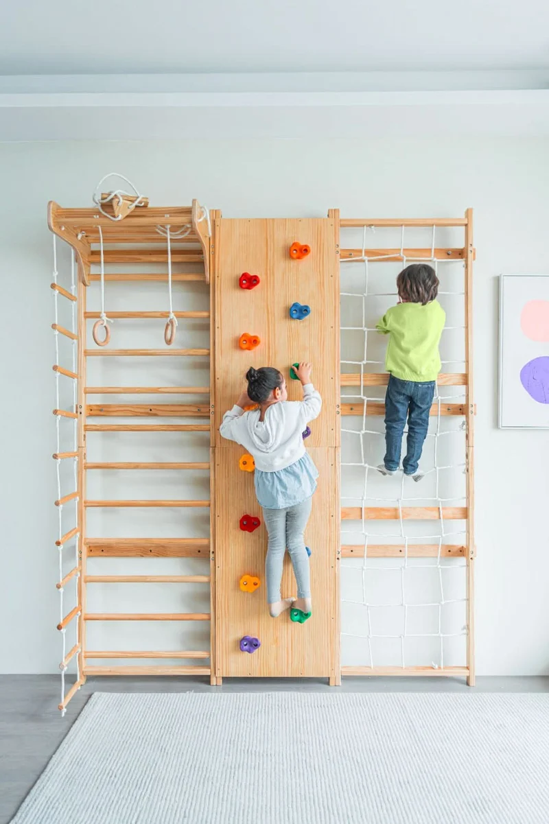 Walnut 9-in-1 Swedish Ladder Wall Gym | Indoor Wooden Climber & Activity Set for Kids