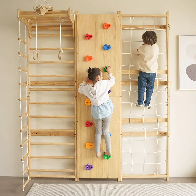 Walnut 9-in-1 Swedish Ladder Wall Gym | Indoor Wooden Climber & Activity Set for Kids