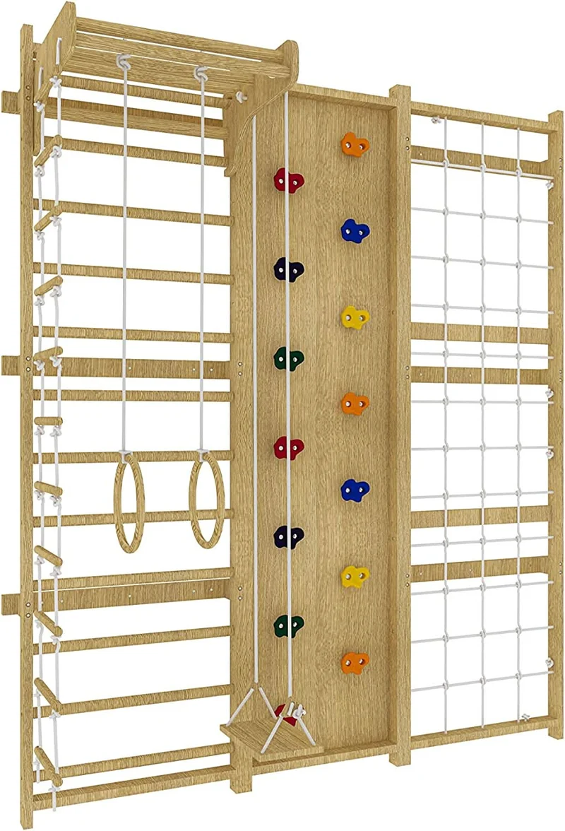 Walnut 9-in-1 Swedish Ladder Wall Gym | Indoor Wooden Climber & Activity Set for Kids