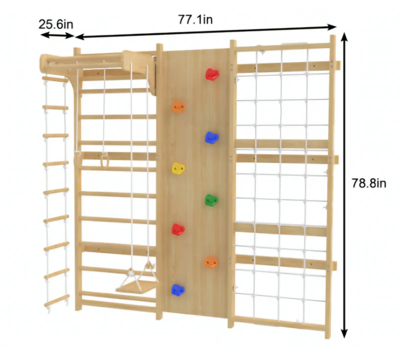 Walnut 9-in-1 Swedish Ladder Wall Gym | Indoor Wooden Climber & Activity Set for Kids