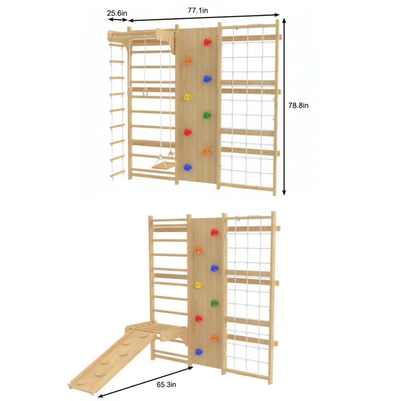 Walnut 9-in-1 Swedish Ladder Wall Gym | Indoor Wooden Climber & Activity Set for Kids