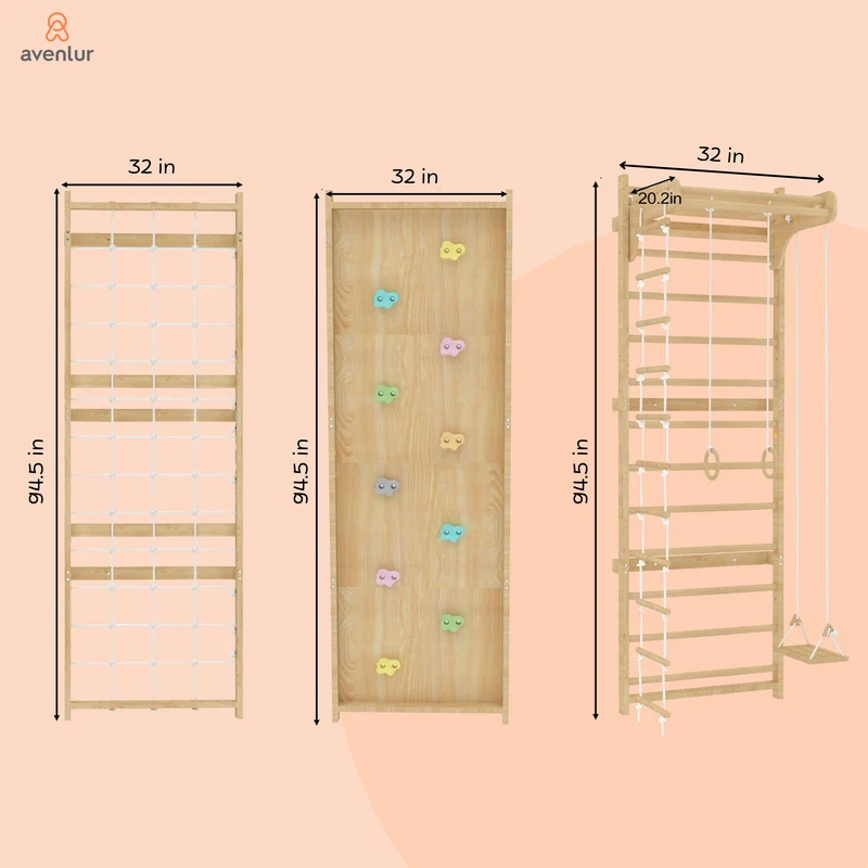 Walnut Modular 9-in-1 Swedish Ladder Wall Gym – Indoor Climber for Kids & Toddlers 95" Height