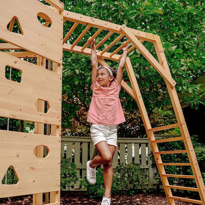 Avenlur Hawthorn XL Wooden Outdoor Playset – Slide, Swing, Climbing Wall & Monkey Bars | Backyard Playground Set for Kids