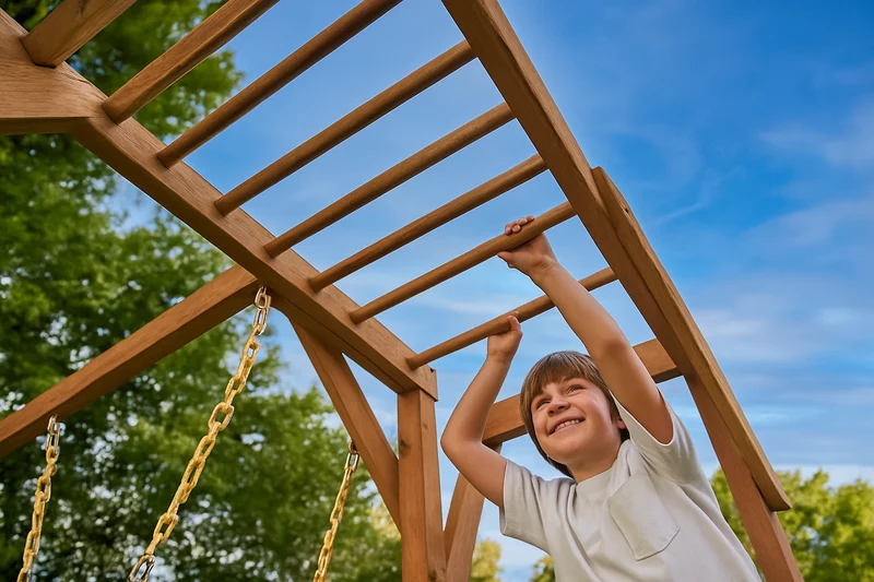Avenlur Hawthorn XL Wooden Outdoor Playset – Slide, Swing, Climbing Wall & Monkey Bars | Backyard Playground Set for Kids
