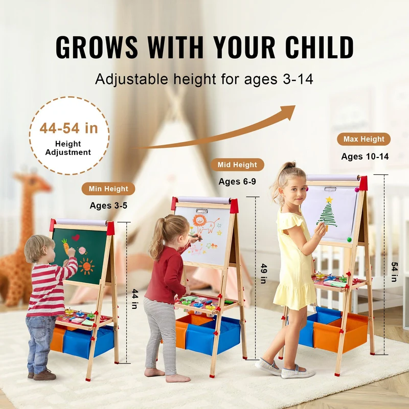 3-in-1 Wooden Double-Sided Kid's Art Easel + Accessories