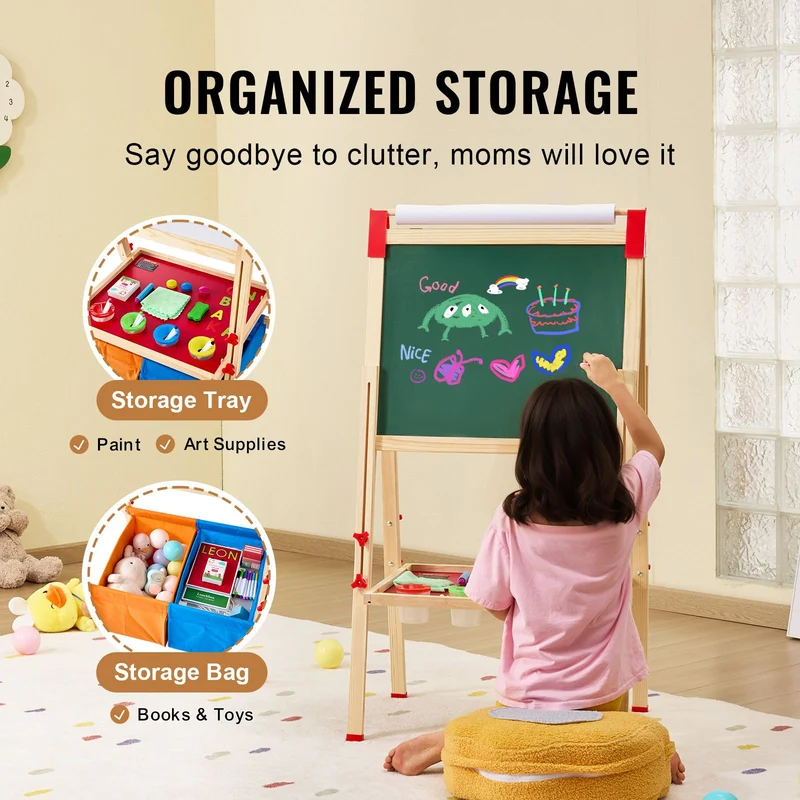3-in-1 Wooden Double-Sided Kid's Art Easel + Accessories