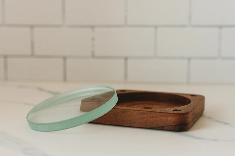 Spinning Base - Black Walnut Wood with Glass Concave Lens