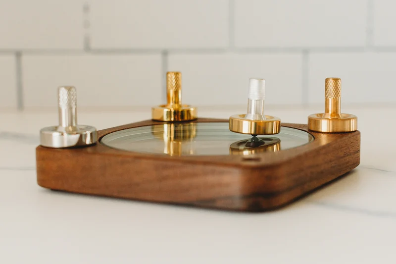 Spinning Base - Black Walnut Wood with Glass Concave Lens