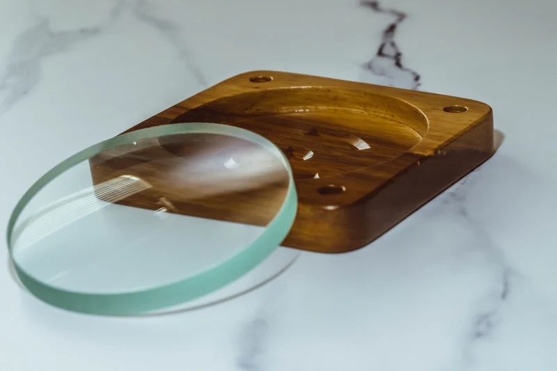 Spinning Base - Teak Wood with Glass Concave Lens