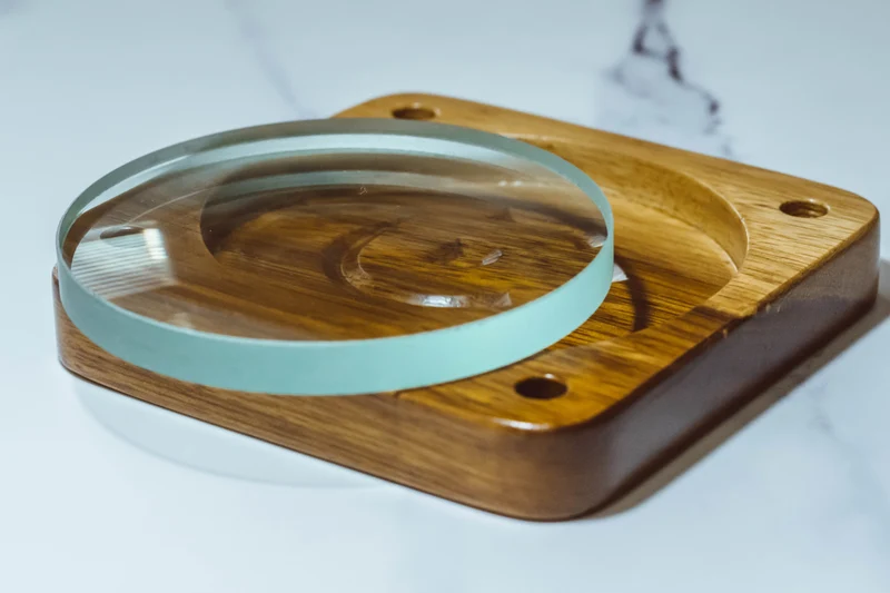 Spinning Base - Teak Wood with Glass Concave Lens