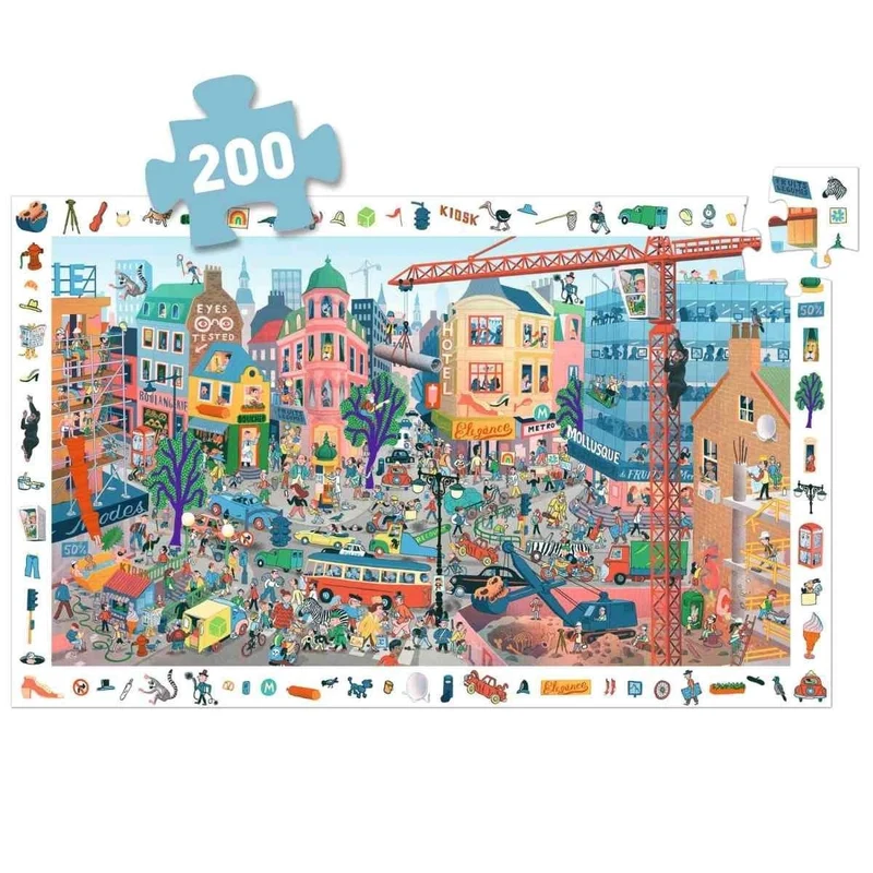 Djeco Wimmelpuzzle Stadt – 200-teiliges Such- & Lernpuzzle