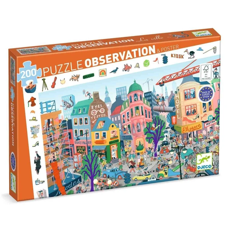 Djeco Wimmelpuzzle Stadt – 200-teiliges Such- & Lernpuzzle