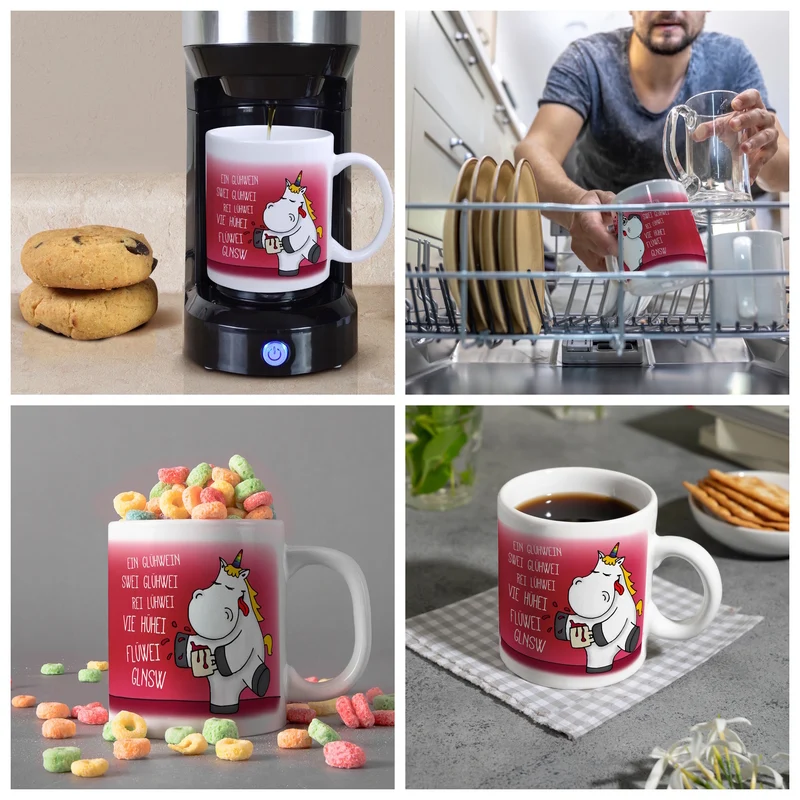 Honeycorns Kaffeebecher mit Einhorn mit Glühwein Motiv