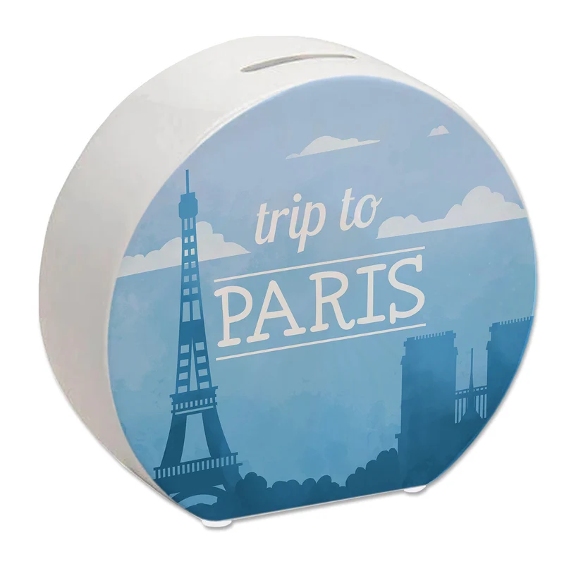 Spardose mit schönem Motiv und Text - Trip to Paris