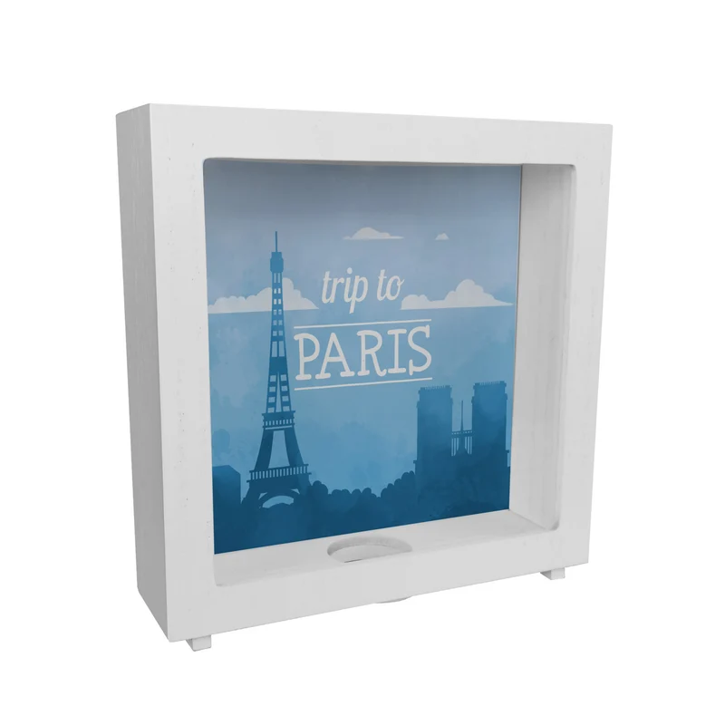 Spardose mit schönem Motiv und Text - Trip to Paris