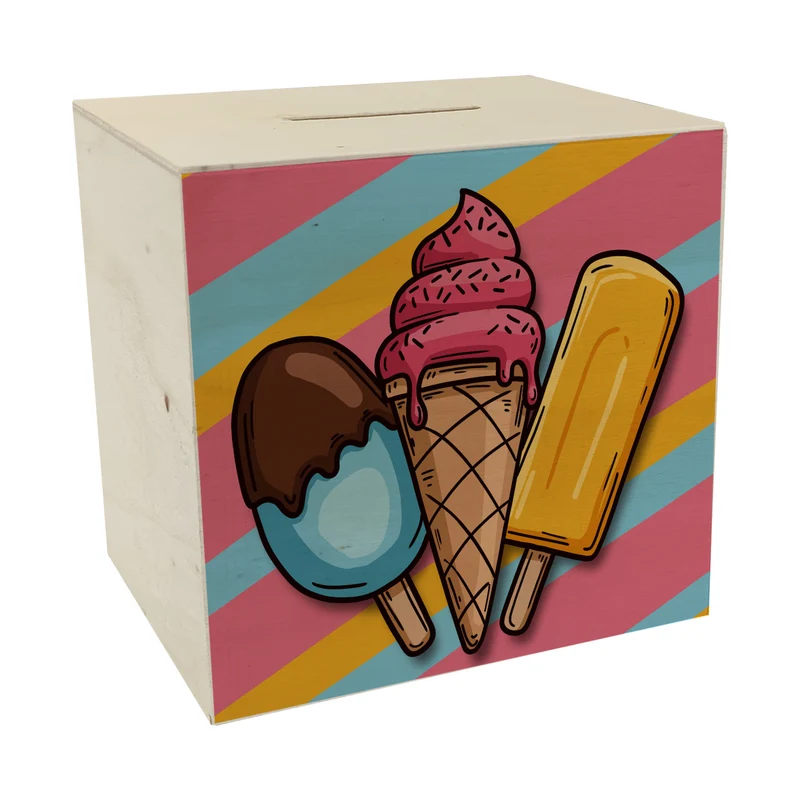 Eiscreme Spardose mit verschiedenen leckeren Sorten