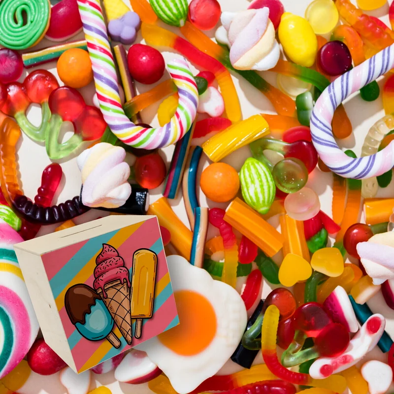 Eiscreme Spardose mit verschiedenen leckeren Sorten