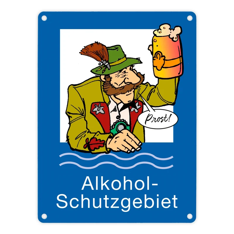 Alkoholschutzgebiet Metallschild in 15x20 cm mit lustiger Grafik