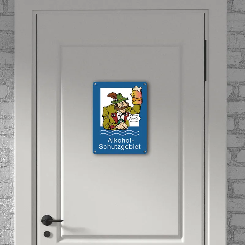 Alkoholschutzgebiet Metallschild in 15x20 cm mit lustiger Grafik