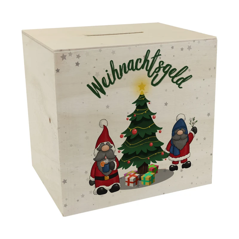 Weihnachtsgeld Spardose mit zwei niedlichen Weihnachtswichteln