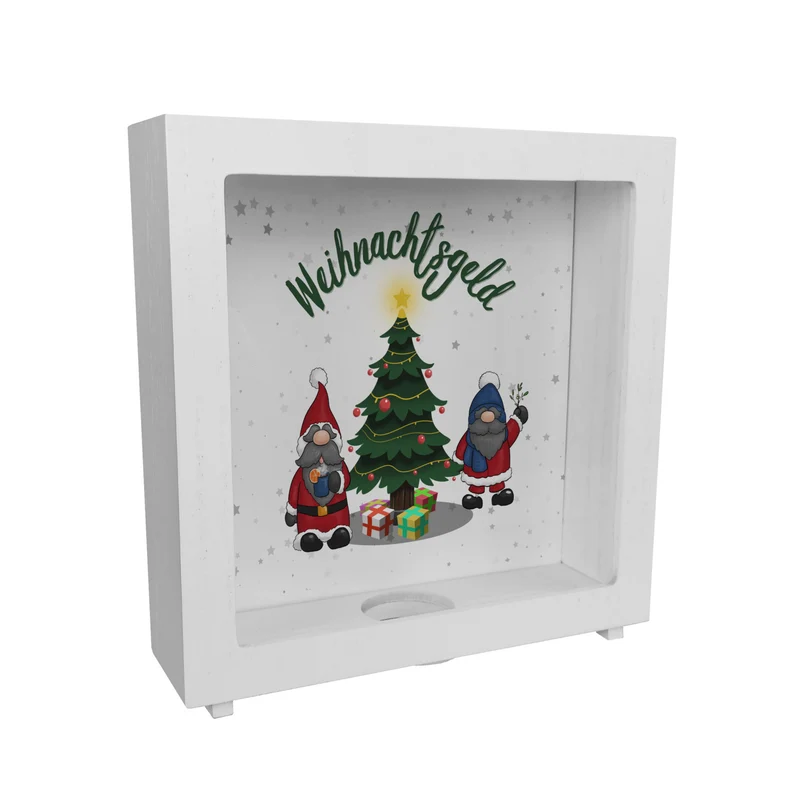 Weihnachtsgeld Spardose mit zwei niedlichen Weihnachtswichteln