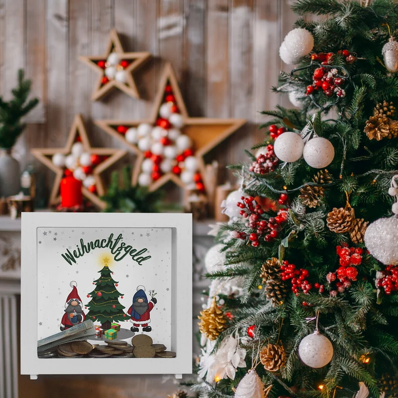 Weihnachtsgeld Spardose mit zwei niedlichen Weihnachtswichteln