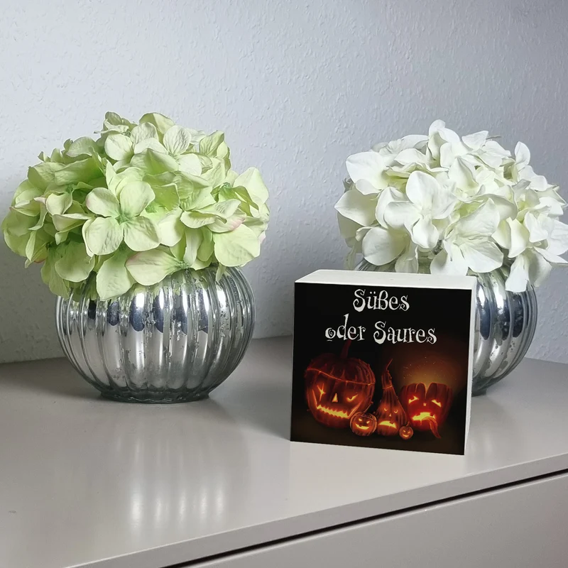 Spardose mit gruseligem Kürbisköpfe Motiv und Spruch - Süßes oder Saures