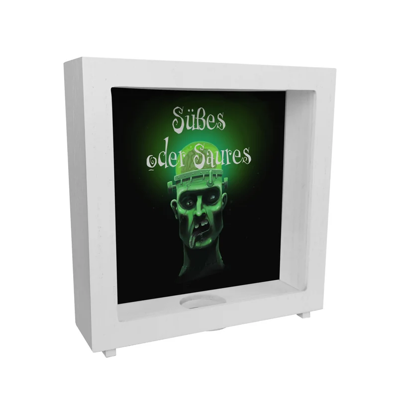Spardose mit gruseligem Zombie Motiv und Spruch - Süßes oder Saures