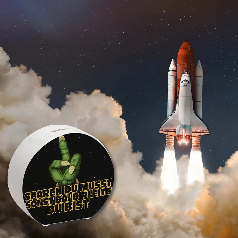 Sparen du musst sonst bald pleite du bist Spardose mit Sci-Fi Motiv