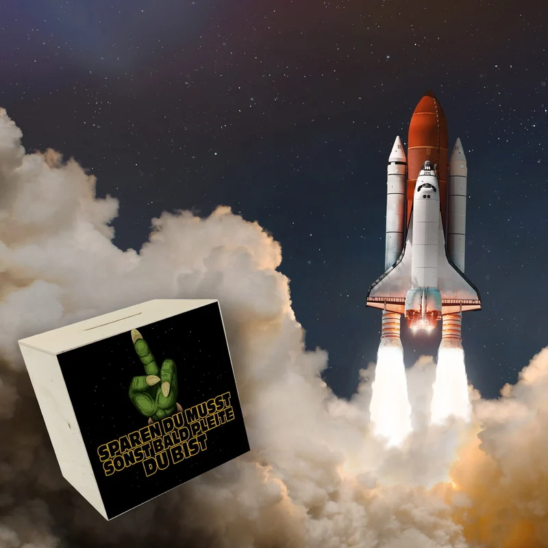 Sparen du musst sonst bald pleite du bist Spardose mit Sci-Fi Motiv